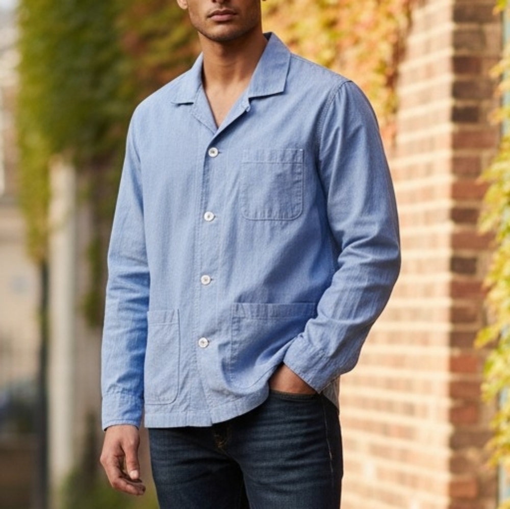 J. Crew Camp Collar Shirt Jacket XL NWT Blue Organic Cotton Utility - Picture 16 of 16